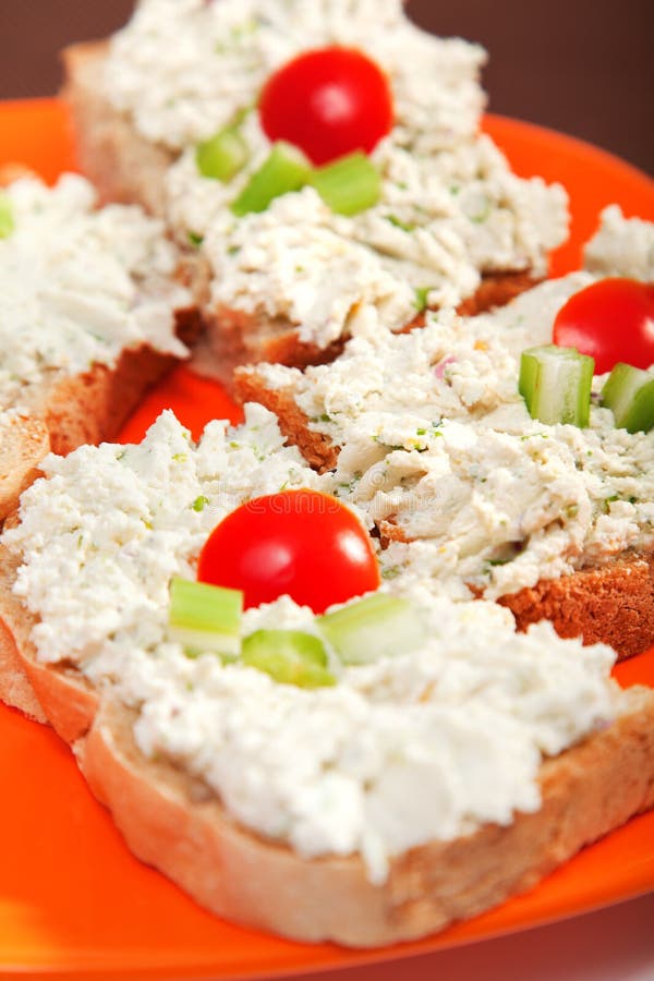 Sandwiches with Cream Cheese and Celery Stock Photo Image of single