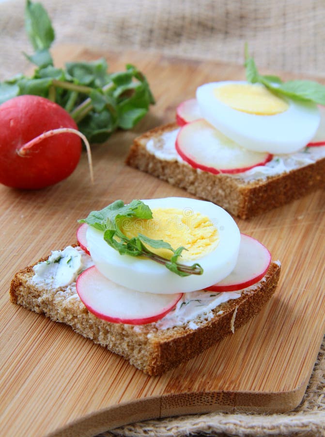 Sandwiches with Eggs Radishes and Cottage Cheese Stock Photo Image of