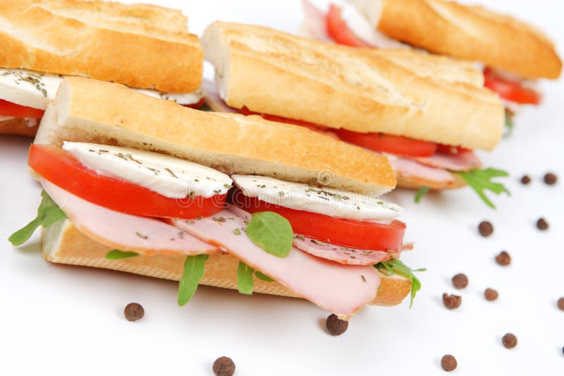 Sandwiches with Tomato Ham and Mozzarella Stock Image Image of fresh