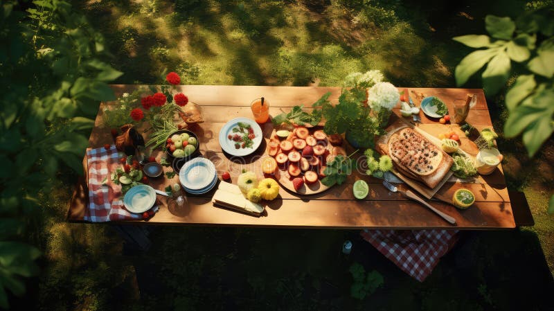 Sandwiches wooden table overhead stock illustration