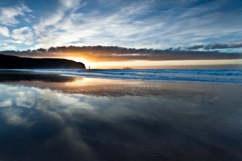 Sandwood Bay Beach over sunset