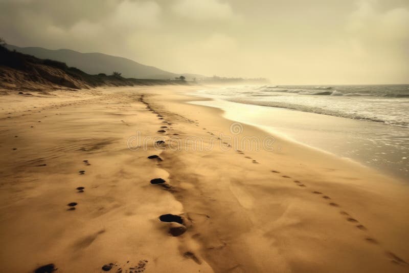 Footprints on a pristine sandy beach. Generative AI. Footprints on a pristine sandy beach. Generative AI