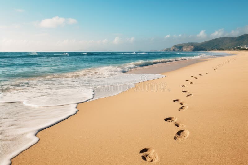 a sandy beach with footprints. Created with the aid of Generative AI tools.