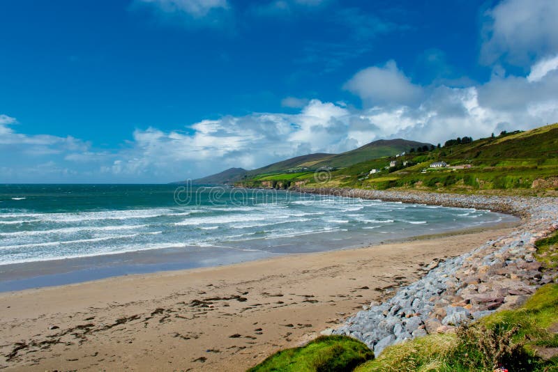 Sandy Beach and Houses at the Coast of Ireland Stock Photo Image of