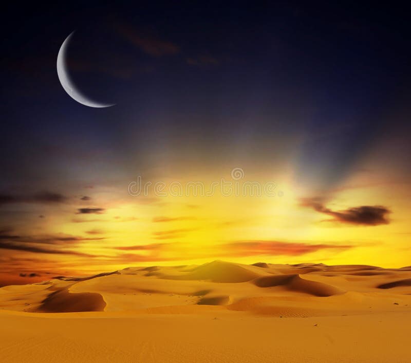 Sandy desert at sunset time royalty free stock photos