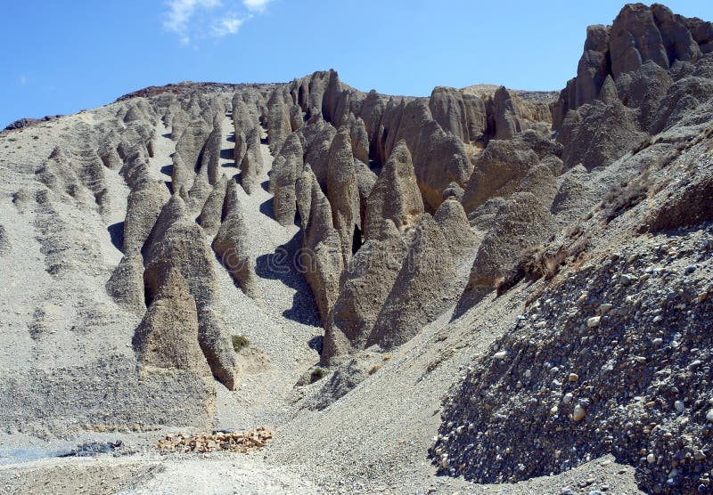 Sandy mountains on the way to the capital of Upper Mustang Lo-