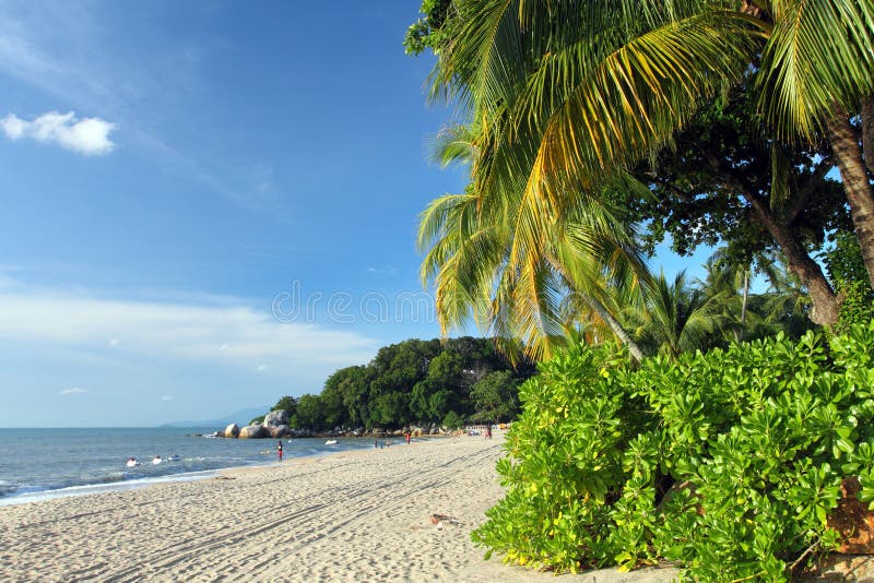 Sandy-Strand in Batu Ferringhi, Penang-Insel, Malaysia Stockfoto - Bild