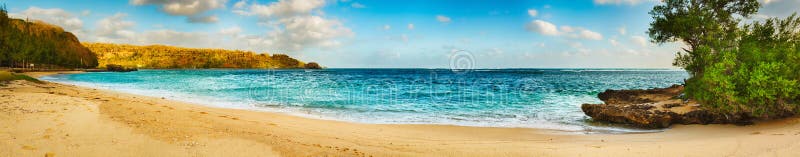 Sandy tropical beach. Panorama stock images