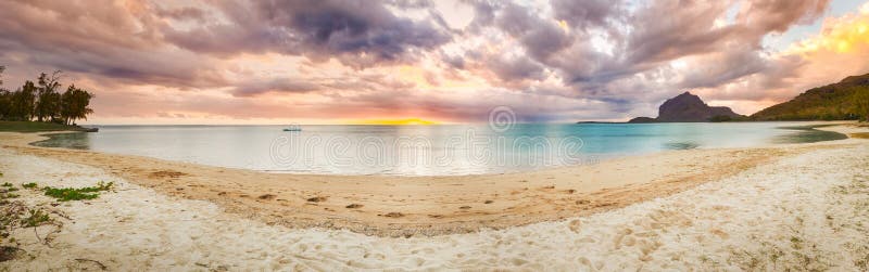 Sandy tropical beach. Panorama. royalty free stock image