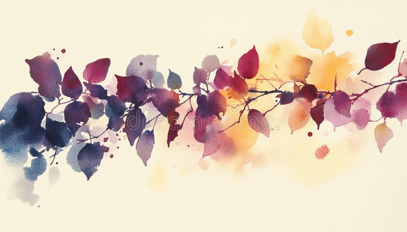 Sanfte Aquarellbinde Violet und Creme Leaves Delikate Herbstkunst Illustration lizenzfreie abbildung