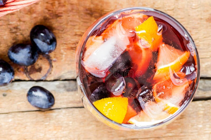 Sangria in a glass with grapes