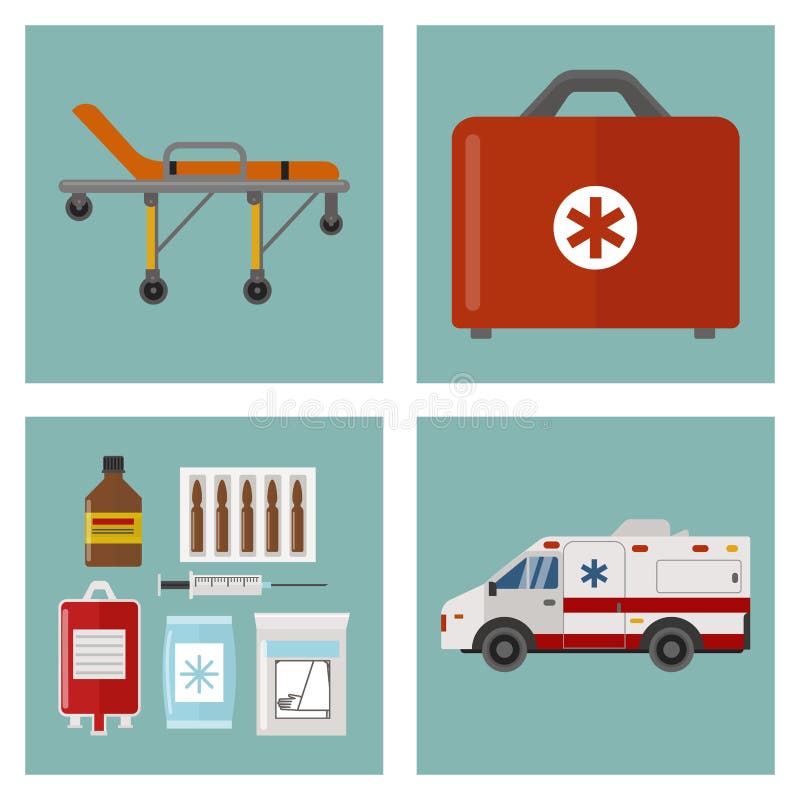 Sanitäterbehandlungsillustration der Apotheke des Krankenwagenikonenmedizingesundheitsnotkrankenhauses dringende medizinische Stü vektor abbildung Sanitäterbehandlungsillustration der Apotheke des Krankenwagenikonenmedizingesundheitsnotkrankenhauses dringende medizinische Stü vektor abbildung