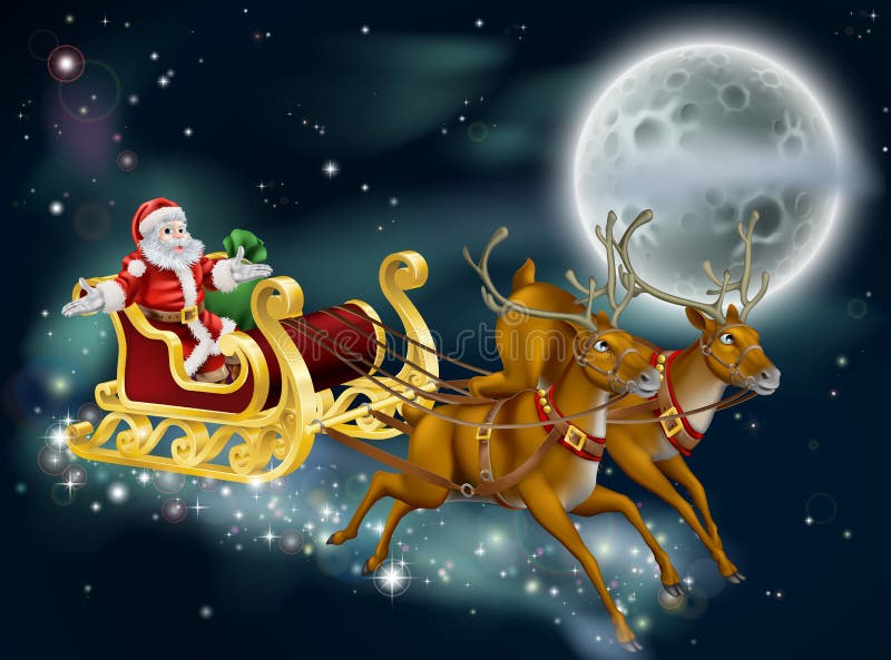 Sankt auf dem Liefern der Geschenke auf Weihnachtsabend stock abbildung Sankt auf dem Liefern der Geschenke auf Weihnachtsabend stock abbildung