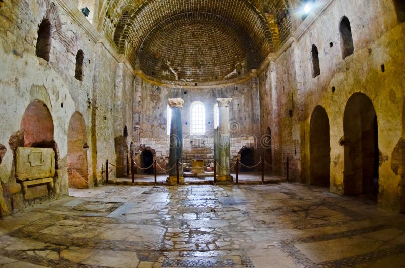 St. Nicholas Church, Demre is an ancient Byzantine Church located in modern day town of Demre Antalya Province, &#x28;Southwest Turkey&#x29;. Its usage is dated between 5th-12th centuries. It is most notable for being the burial place of St. Nicholas of Myra, who was the Eastern Orthodox bishop of the ancient city of Myra in the 4th century, and is an important religious figure for Eastern Orthodox Christians. The 6 of December is day of death. St. Nicholas Church, Demre is an ancient Byzantine Church located in modern day town of Demre Antalya Province, &#x28;Southwest Turkey&#x29;. Its usage is dated between 5th-12th centuries. It is most notable for being the burial place of St. Nicholas of Myra, who was the Eastern Orthodox bishop of the ancient city of Myra in the 4th century, and is an important religious figure for Eastern Orthodox Christians. The 6 of December is day of death