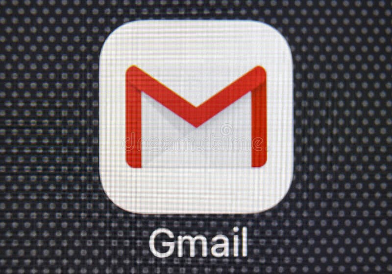 Google Gmail application icon on Apple iPhone 8 smartphone screen close-up. Gmail app icon. Gmail is the most popular Internet royalty free stock photo