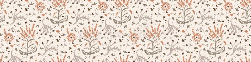Sans couture modèle de bordure de fleur de gribouillage minimaliste. bannière couleur terre calme. design de bébé simple moderne s illustration stock