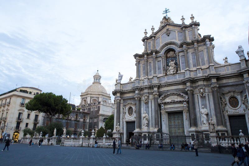 Elephant square and Saint Agata Cathedral from Catania . Elephant square and Saint Agata Cathedral from Catania