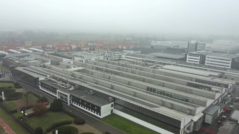SANT`AGATA BOLOGNESE, ITALY - DECEMBER 24, 2018. Aerial view of Lamborghini car factory and museum stock photos SANT`AGATA BOLOGNESE, ITALY - DECEMBER 24, 2018. Aerial view of Lamborghini car factory and museum stock photos