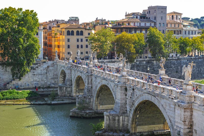 View on Sant`Angelo bridge editorial photography. Image of bridge