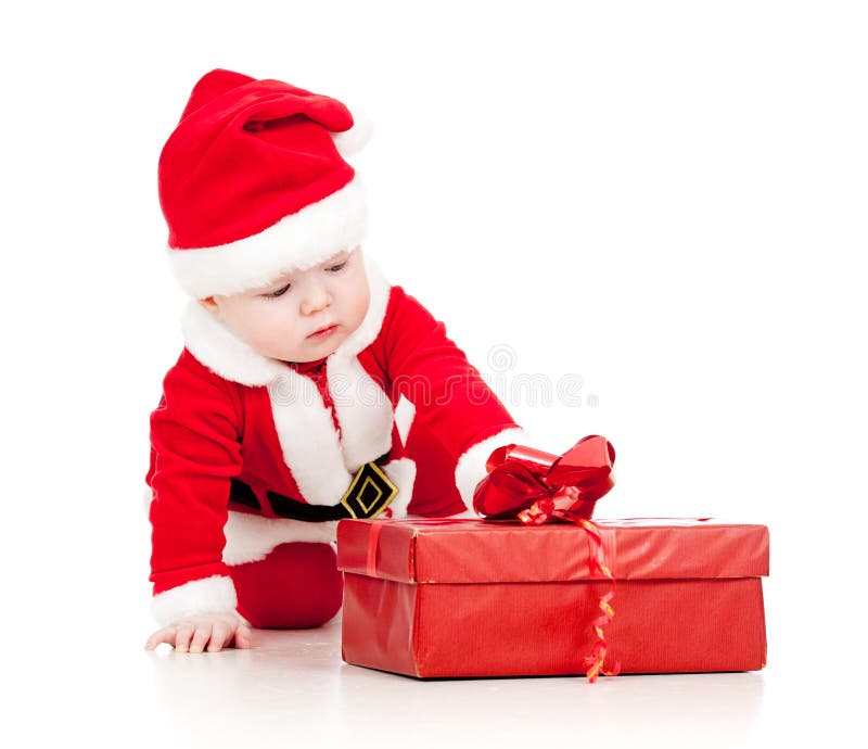 Santa baby with gift box stock photo. Image of childhood 26252900