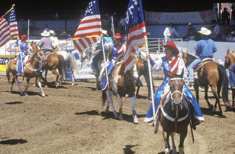 Opening ceremony, Santa Barbara Old Spanish Days, Fiesta Rodeo, Stock Horse Show, Earl Warren Showgrounds, CA