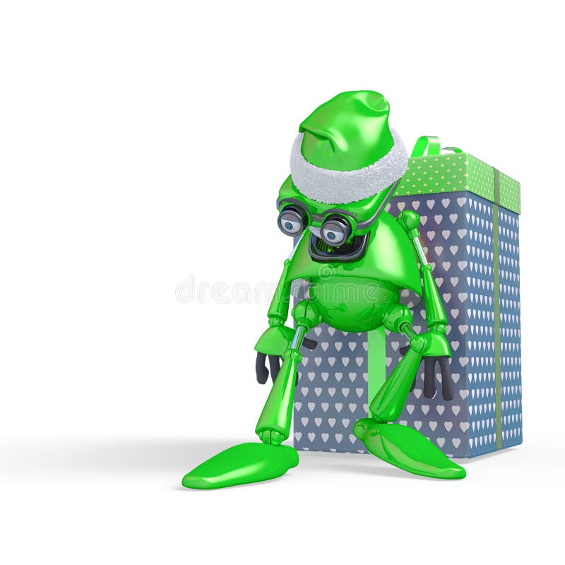 Santa bot leaning on the gift box in white background front view royalty free illustration