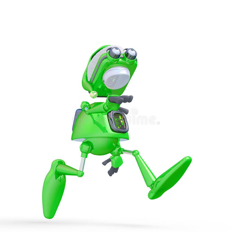 Santa bot running and looking up for xmas in white background vector illustration