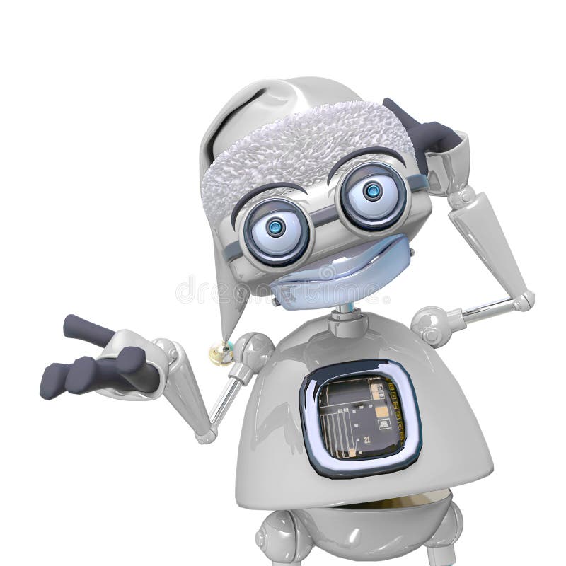 Santa bot thinking about in white background stock illustration