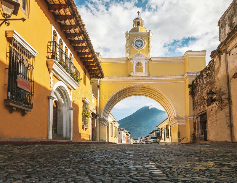 Santa Catalina Arch and Agua Volcano - Antigua, Guatemala. Santa Catalina Arch and Agua Volcano - Antigua, Guatemala