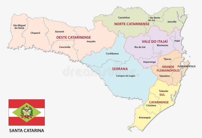 Santa catarina administrative and political map with flag