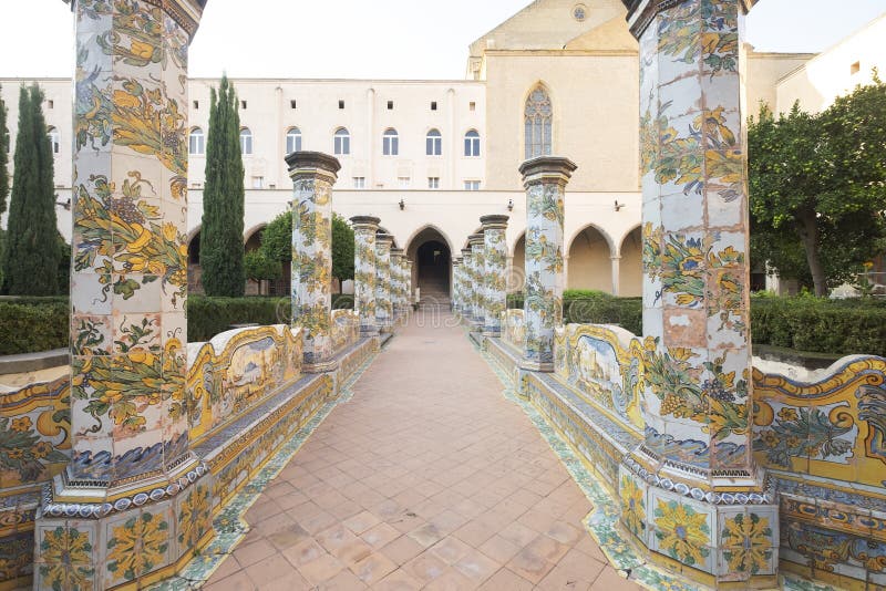 Santa Chiara Monastery Naples Italy Tiled Pillars Plated At The