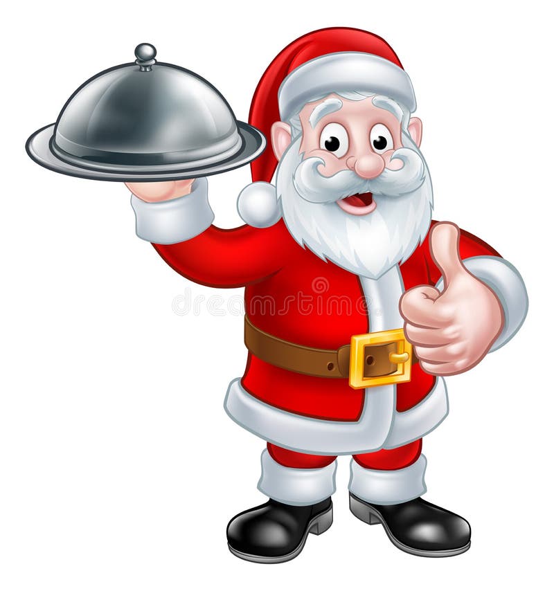 Santa Christmas Cartoon Holding Food Platter