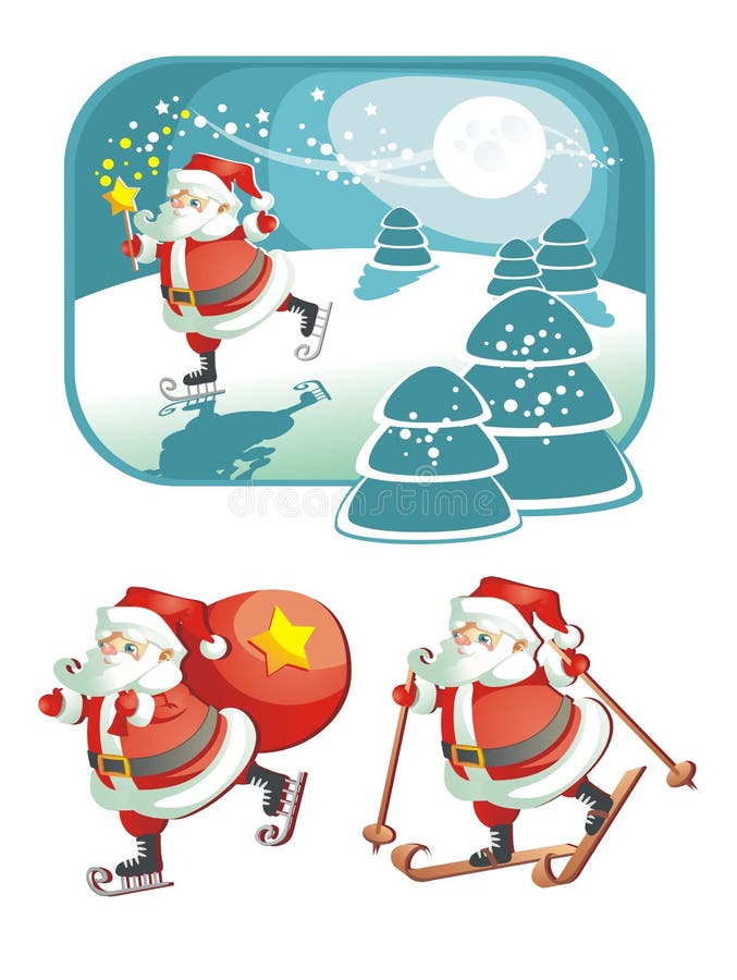 Santa Claus in Action_Christmas Stock Vector Illustration of skates