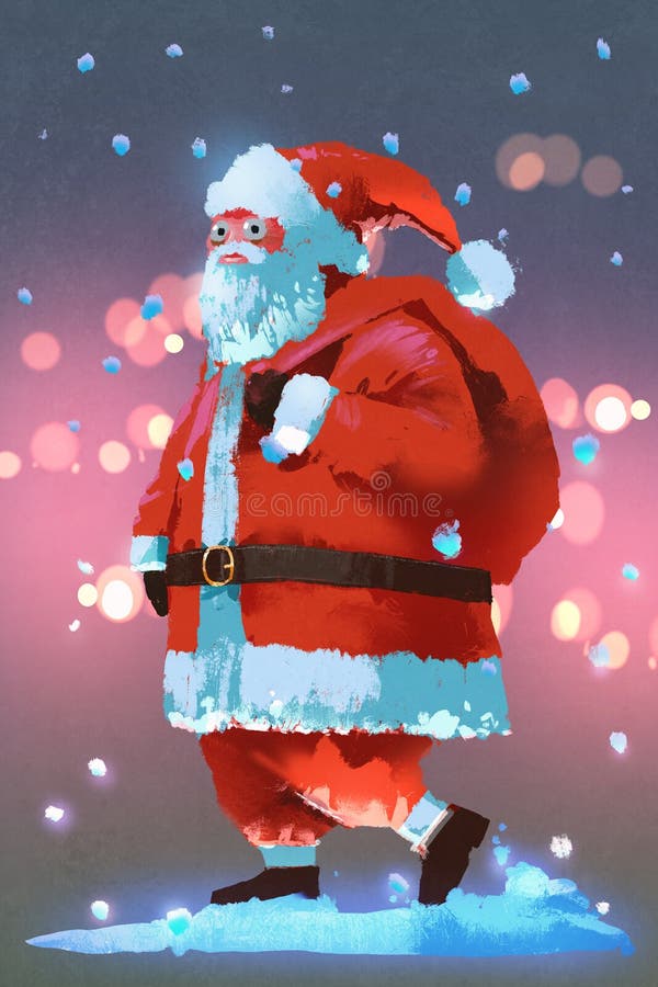 Santa Claus avec des cadeaux mettent en sac, concept de Noël illustration stock Santa Claus avec des cadeaux mettent en sac, concept de Noël illustration stock