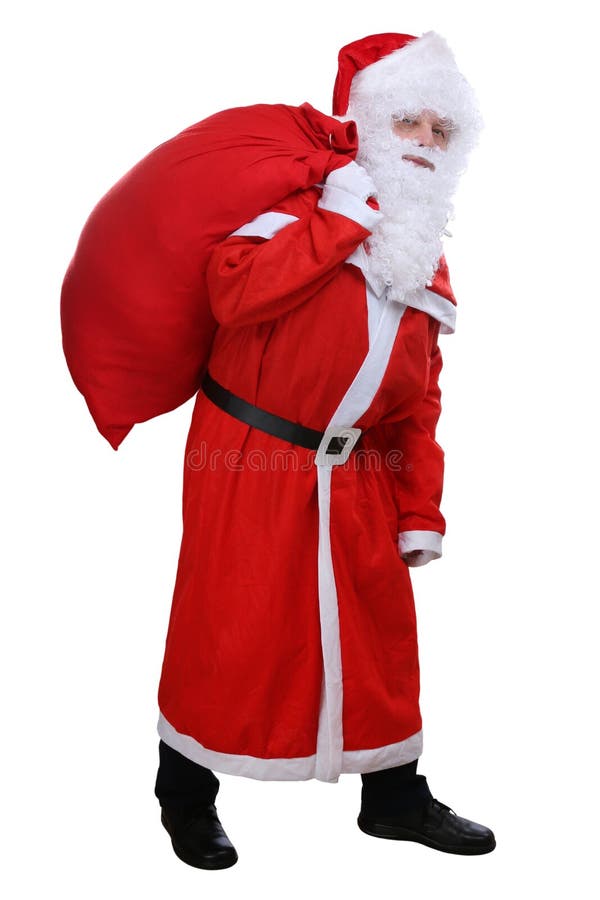 Santa Claus with bag for Christmas gifts isolated stock photography Santa Claus with bag for Christmas gifts isolated stock photography