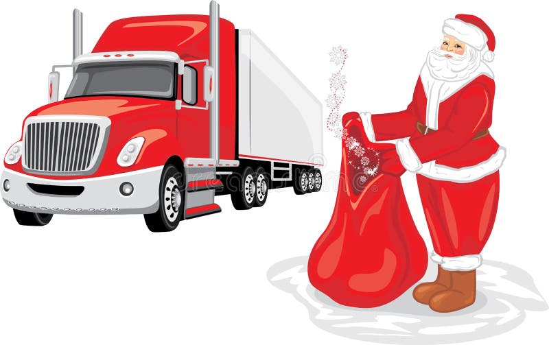 Santa Claus with a bag of gifts. Christmas delivery