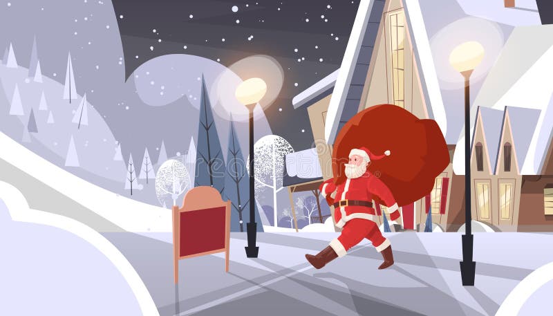 Santa Claus With Big Gift Sack, die kommt, guten Rutsch ins Neue Jahr-frohe Weihnacht-Fahne unterzubringen stock abbildung Santa Claus With Big Gift Sack, die kommt, guten Rutsch ins Neue Jahr-frohe Weihnacht-Fahne unterzubringen stock abbildung