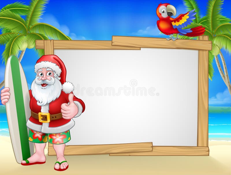 Santa Claus Surf Beach Christmas Background Sign