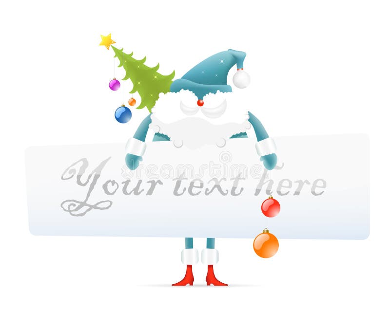 Santa Claus, Christmas tree, blank board for text stock illustration Santa Claus, Christmas tree, blank board for text stock illustration