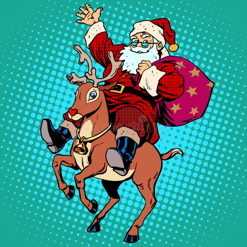 Santa Claus com a rena Rudolf do Natal dos presentes ilustração stock Santa Claus com a rena Rudolf do Natal dos presentes ilustração stock