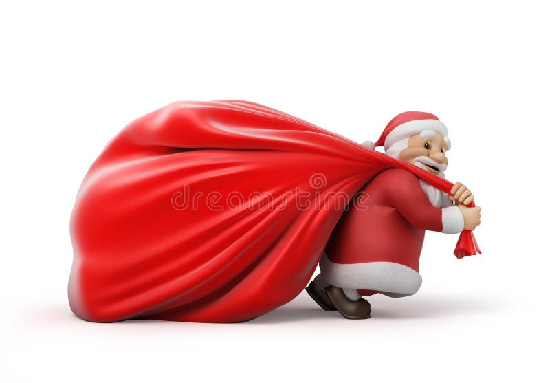 Santa Claus com um saco pesado dos presentes