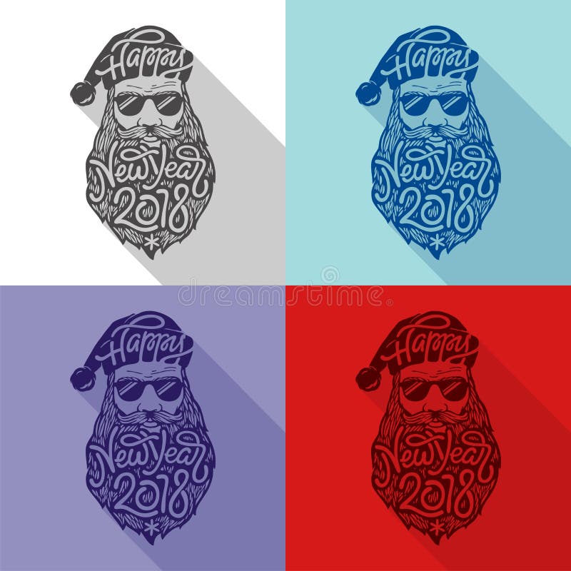 Santa Claus com vidros no estilo do moderno com barba grande e um ano novo feliz 2018 da inscrição Ilustração do vetor de ilustração royalty free Santa Claus com vidros no estilo do moderno com barba grande e um ano novo feliz 2018 da inscrição Ilustração do vetor de ilustração royalty free