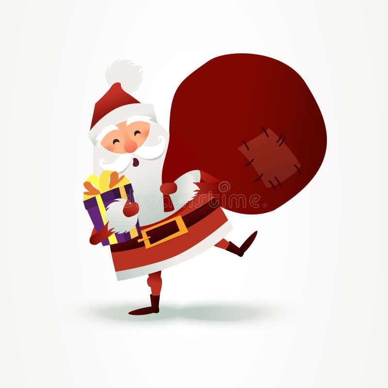 Santa Claus con el saco lleno de regalo y de actual caja Personaje de dibujos animados del padre de la feliz Navidad ilustración del vector Santa Claus con el saco lleno de regalo y de actual caja Personaje de dibujos animados del padre de la feliz Navidad ilustración del vector