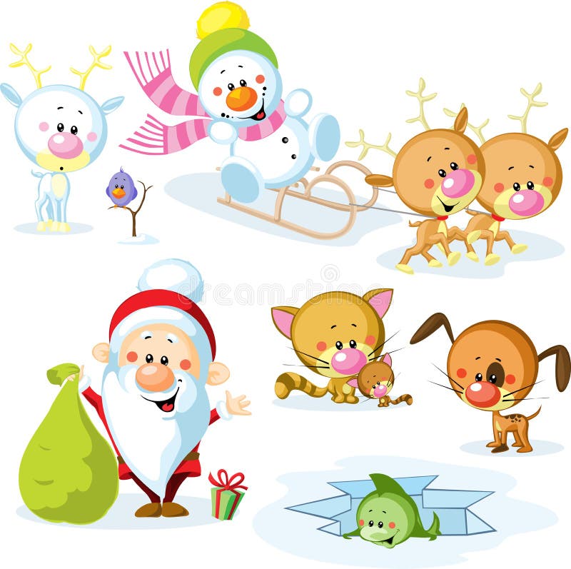 Santa Claus con il pupazzo di neve illustrazione vettoriale Santa Claus con il pupazzo di neve illustrazione vettoriale