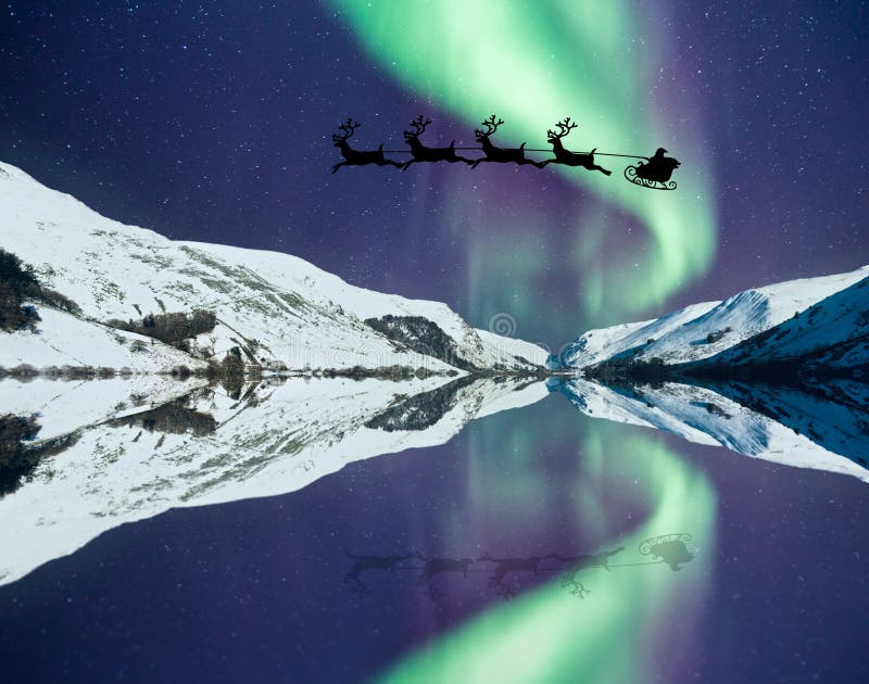 Santa Claus con la renna di volo