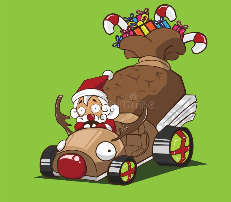 Santa claus drive a car reindeer style