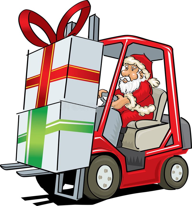 Santa Claus driving a forklift