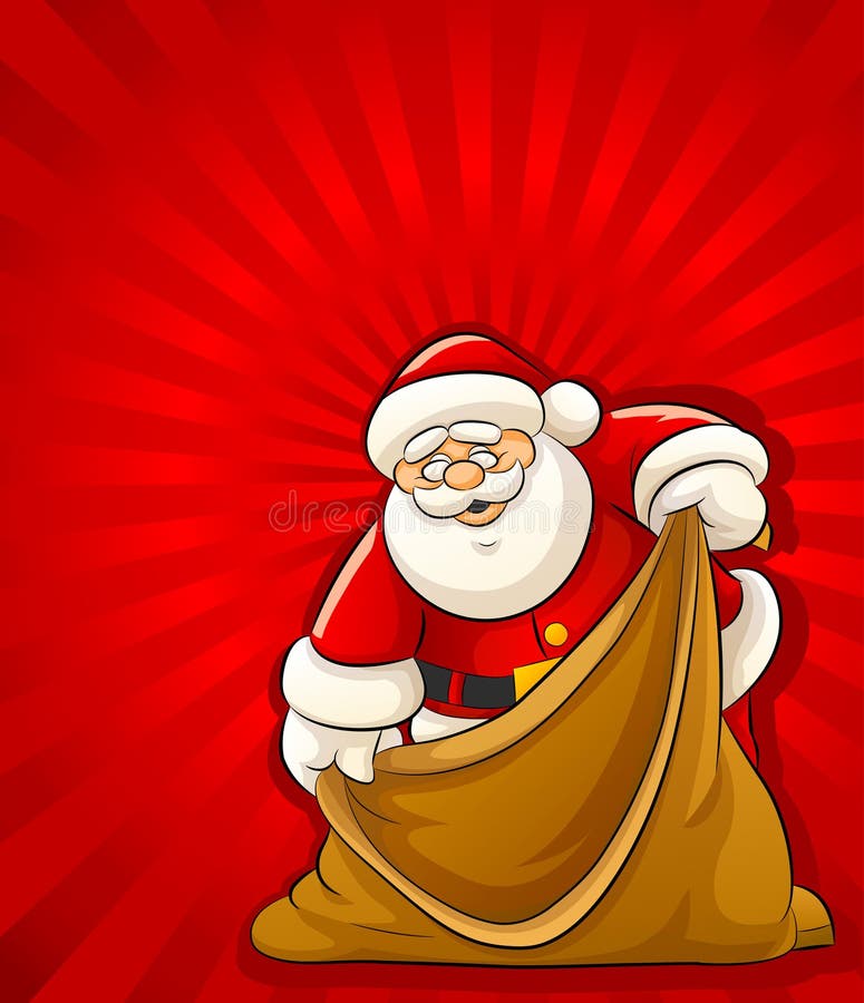 Santa Claus with empty sack for christmas gifts