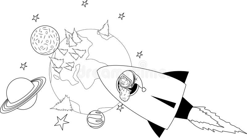 Illustration of Santa flying on a rocket in the starry sky. Illustration of Santa flying on a rocket in the starry sky