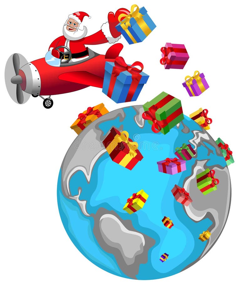 Santa Claus Flying Airplane Christmas World